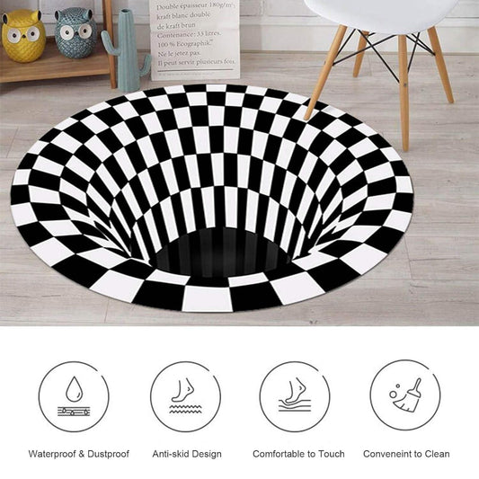 Black & White Checkered Round Carpet | 3D Printed Soft Area Rug for Living Room, Bedroom & Home Décor