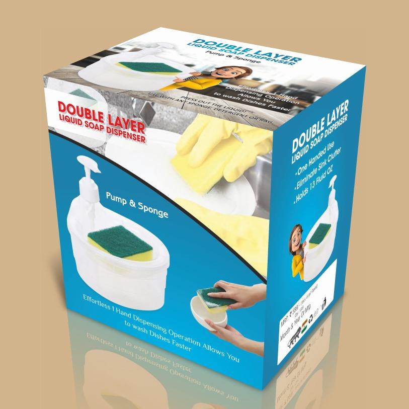 Double Layer 2-in-1 Liquid Soap Dispenser With Pump & Sponge