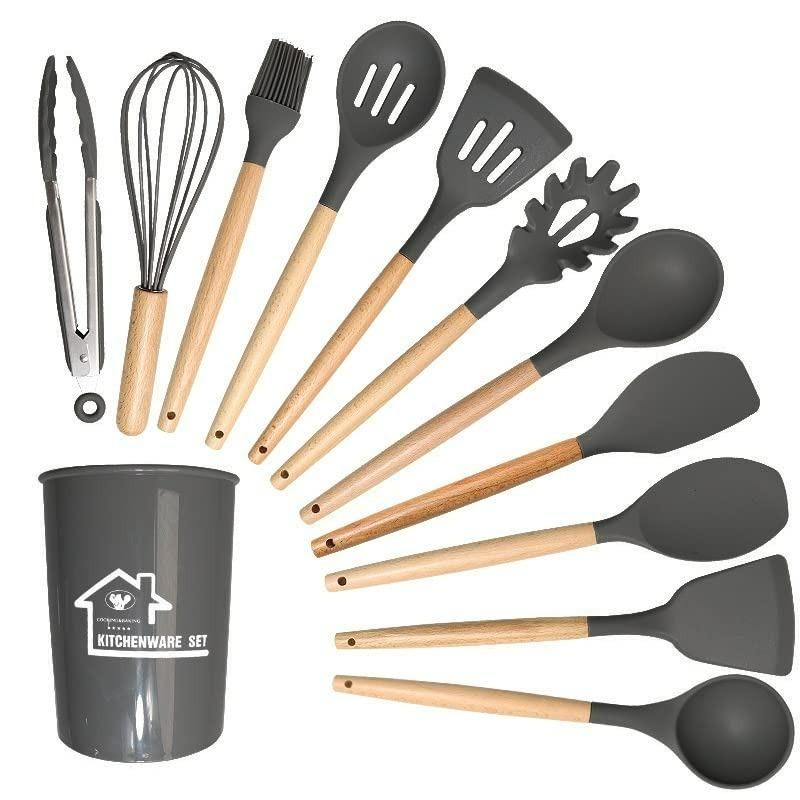 Premium 11-Piece Silicone Cooking Utensils Set with Holder – Non-Stick, Heat Resistant & Stylish 🍴✨