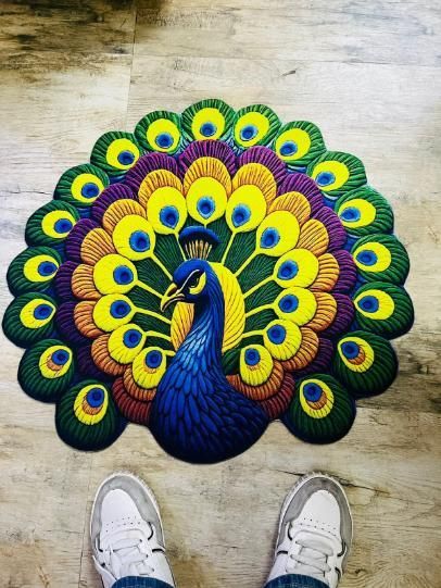 Non-Slip Peacock Print Velvet Floor Mat (Pack of 2) | Super Soft & Washable Door/Room Mat
