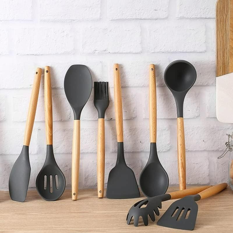 Premium 11-Piece Silicone Cooking Utensils Set with Holder – Non-Stick, Heat Resistant & Stylish 🍴✨