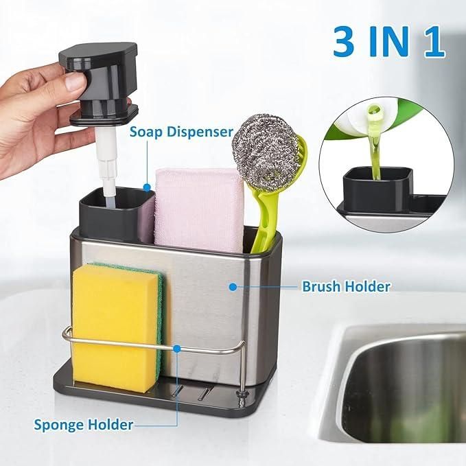 3-in-1 Kitchen Sink Caddy Stand – Organize Sponge, Brush & Liquid Easily