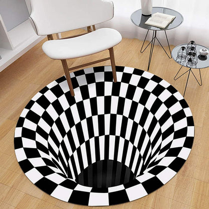 Black & White Checkered Round Carpet | 3D Printed Soft Area Rug for Living Room, Bedroom & Home Décor