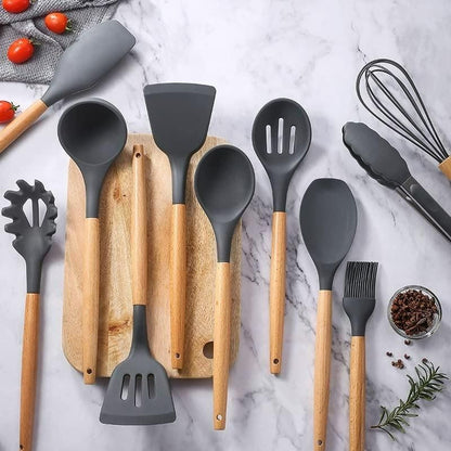 Premium 11-Piece Silicone Cooking Utensils Set with Holder – Non-Stick, Heat Resistant & Stylish 🍴✨