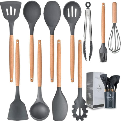 Premium 11-Piece Silicone Cooking Utensils Set with Holder – Non-Stick, Heat Resistant & Stylish 🍴✨