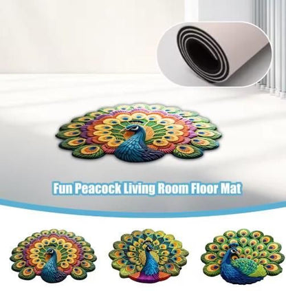 Non-Slip Peacock Print Velvet Floor Mat (Pack of 2) | Super Soft & Washable Door/Room Mat