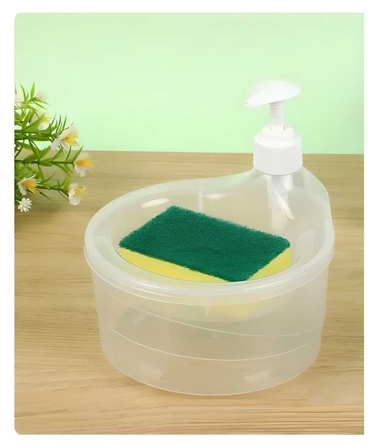 Double Layer 2-in-1 Liquid Soap Dispenser With Pump & Sponge