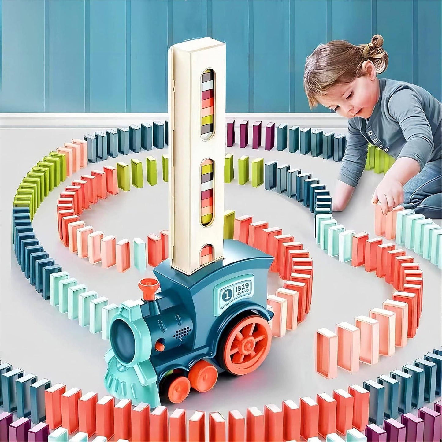 Automatic Domino Train Toy Set with Sound Effects | Self-Stack Domino Blocks | BPA-Free & Safe for Kids