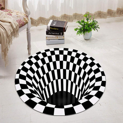 Black & White Checkered Round Carpet | 3D Printed Soft Area Rug for Living Room, Bedroom & Home Décor