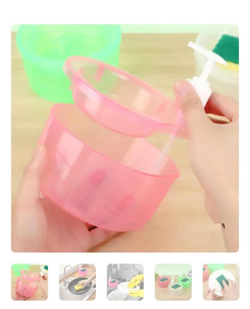 Double Layer 2-in-1 Liquid Soap Dispenser With Pump & Sponge