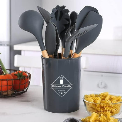 Premium 11-Piece Silicone Cooking Utensils Set with Holder – Non-Stick, Heat Resistant & Stylish 🍴✨