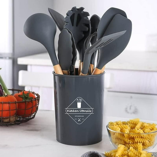 Premium 11-Piece Silicone Cooking Utensils Set with Holder – Non-Stick, Heat Resistant & Stylish 🍴✨